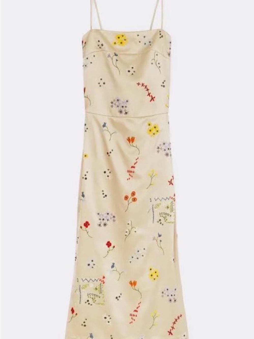 Tory Burch Cream Floral Slip Dress with Multicolor Embroidery